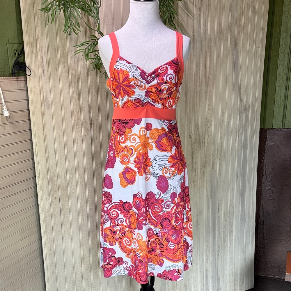 Prana Coral and Orange Floral Quinn Midi Dress, Small, NWOT, Day of the Dead